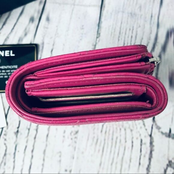 Chanel Matelasse Quilted Leather Pink Caviar Trifold Wallet CC Logo & Box/Card - Picture 6 of 13